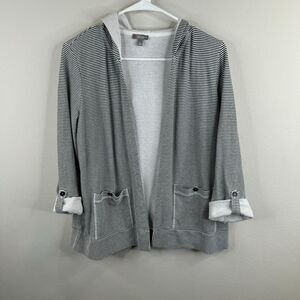 Talbots Womens Open Front Shirt Size Medium Petite Tab Sleeves Hoodie‎